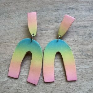 Ombre rainbow polymer clay earrings new